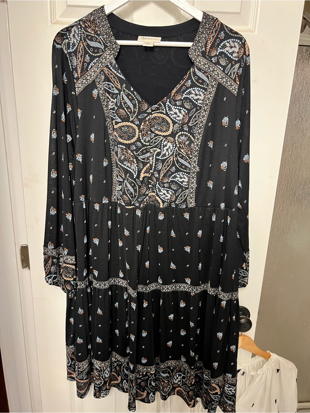 Style & Co. Black Paisley Midi Dress with Blue and Tan Accents